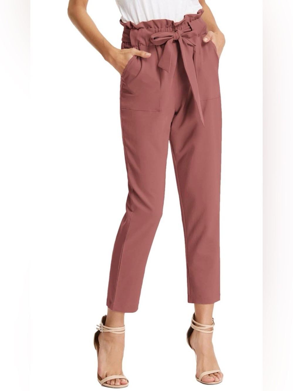 Paperbag Waist Tie Pants - Dusty Rose
